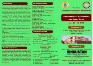 FDP on “Environmental Management and Smart Cities” in Department of Civil Engineering @ HINDUSTAN COLLEGE OF SCIENCE AND TECHNOLOGY, FARAH-MATHURA