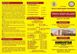 FDP on  “Research Avenues and trends in Digital Signal Processing : Computational Algorithm, Transforms and Architectures RATDSP 2018” in Department of ECE @ HINDUSTAN COLLEGE OF SCIENCE AND TECHNOLOGY, FARAH-MATHURA